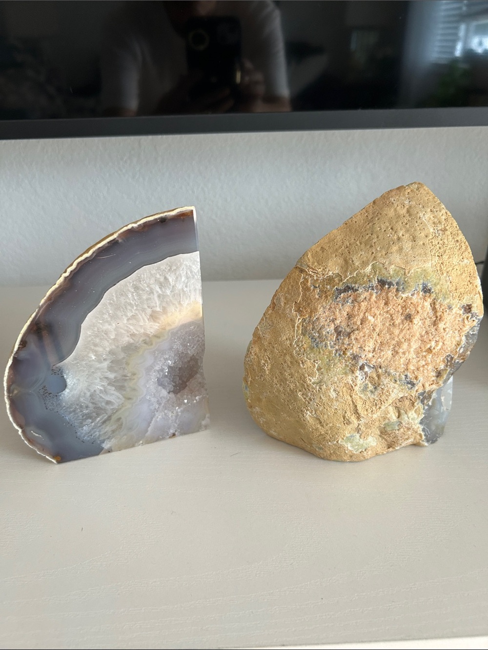 Polished Agate Bookend Pair with Natural Stone Backing.Size “5”high and “4 “wide